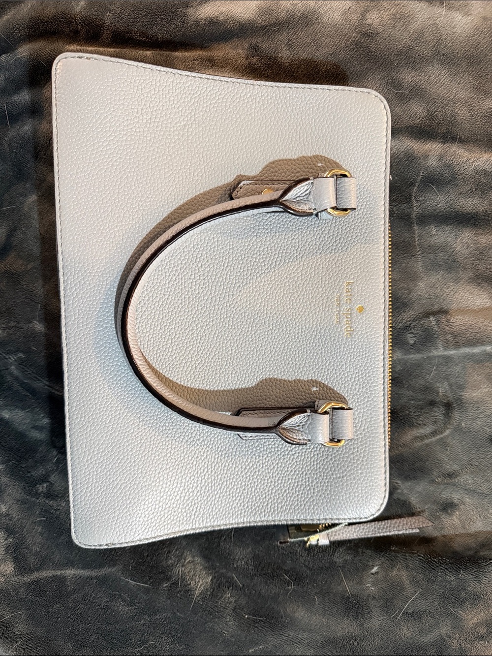 kate spade Light Gray Pebbled Leather Satchel with Gold Hardware